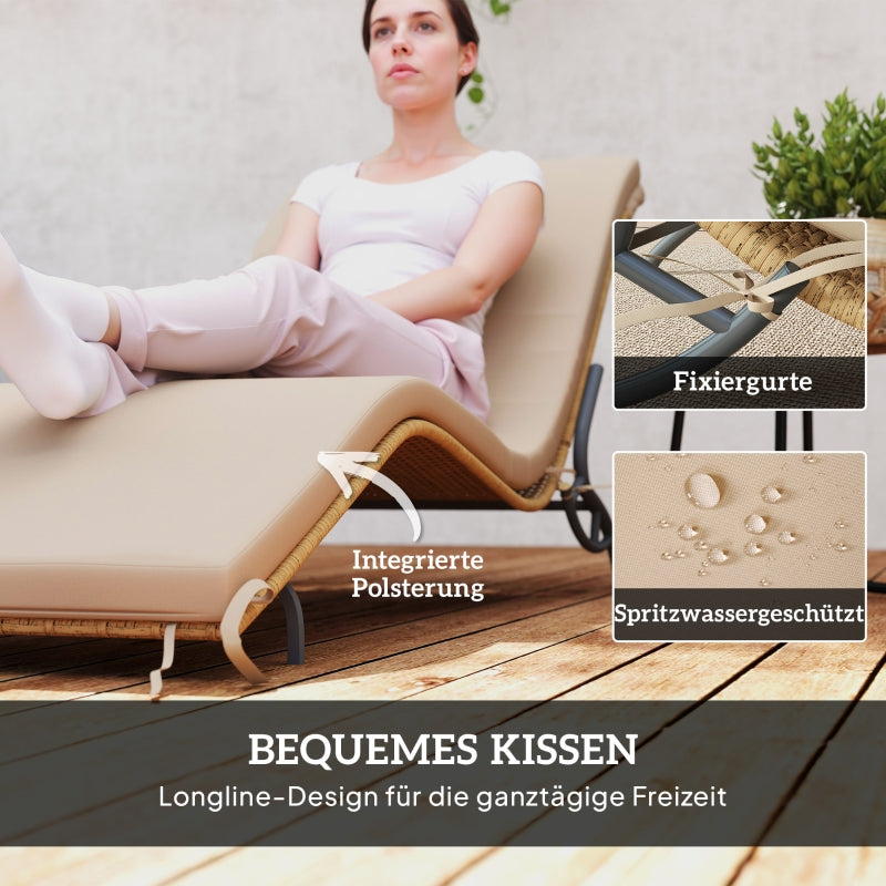Sun Lounger, Water-Repellent, 120 kg Load Capacity, Polyrattan Beige