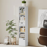 Bookshelf 6-Tier Adjustable Drawer Cabinet White