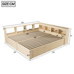 Extendable Sofa Bed 90/180x200cm with Storage & LED, Wood Color
