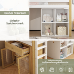 Children's Loft Bed with 2 Storage Cabinets and Ladder, 90x200cm, Natural and White