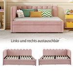 L-shaped Upholstered Bed, Sofa Bed 140x200cm with Pull-Out Bed, Pink Velvet