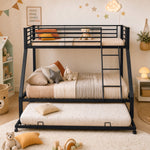 Metal Bunk Bed with Pull-Out Bed, 3 Sleeping Places, Black