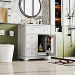 Bathroom Vanity Unit with Ceramic Sink and Drop-down Drawer, White