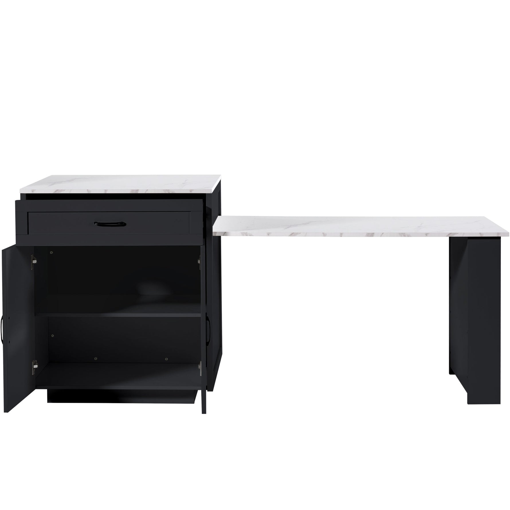 Extendable Bar Table Kitchen Island with Storage, 2 Drawers & Shelves - Black