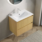 Wall-mounted Bathroom Vanity Unit with Ceramic Sink and 2 Drawers, Collora Wood Grain