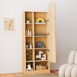 Tall Storage Cabinet Mirrored Door Adjustable Shelves 165x60x28cm - Natural Wood Look