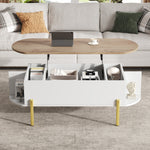 Coffee Table 120x50x43cm Height-Adjustable Hidden Storage 7 Shelves Wood/White