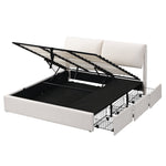 Upholstered Bed 180x200cm Hydraulic Storage 3 Drawers - Velvet Beige