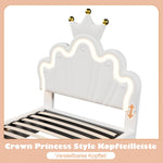 Upholstered Bed 90x200cm Hydraulic Storage LED Crown Adjustable Headboard - PU White