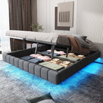 Upholstered Bed 180x200cm Hydraulic Storage LED Light Floating Frame, Linen Grey