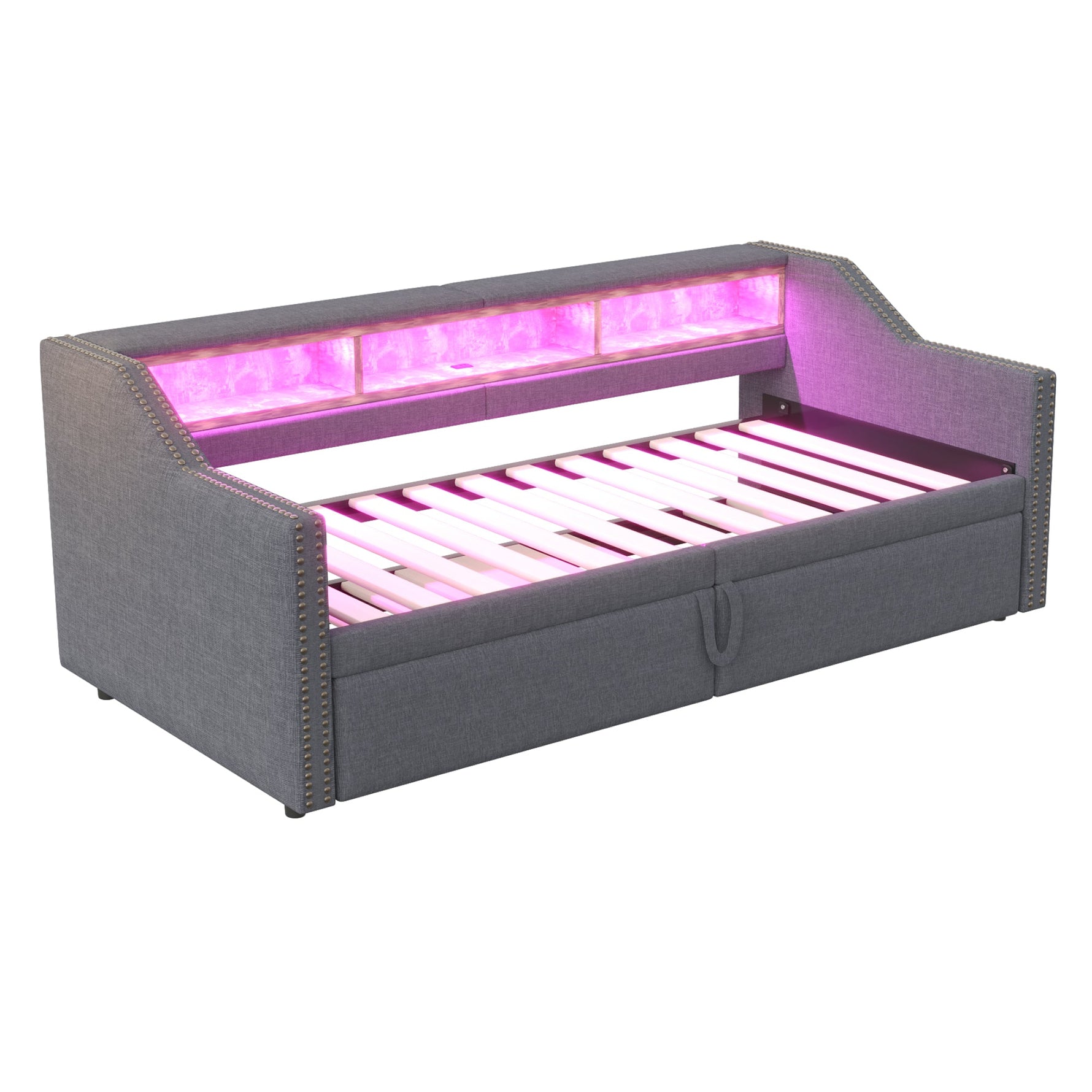 N623P307921E Sofa Bed, Pull-Out 90x200cm to 180x200cm, Upholstered with Storage/USB/LED