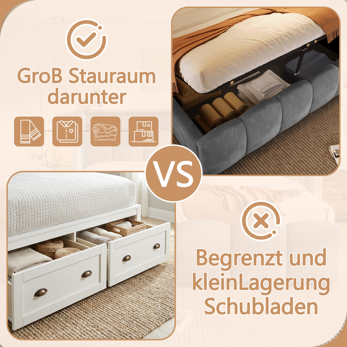 Upholstered Storage Bed 180x200 cm with LED in Velvet