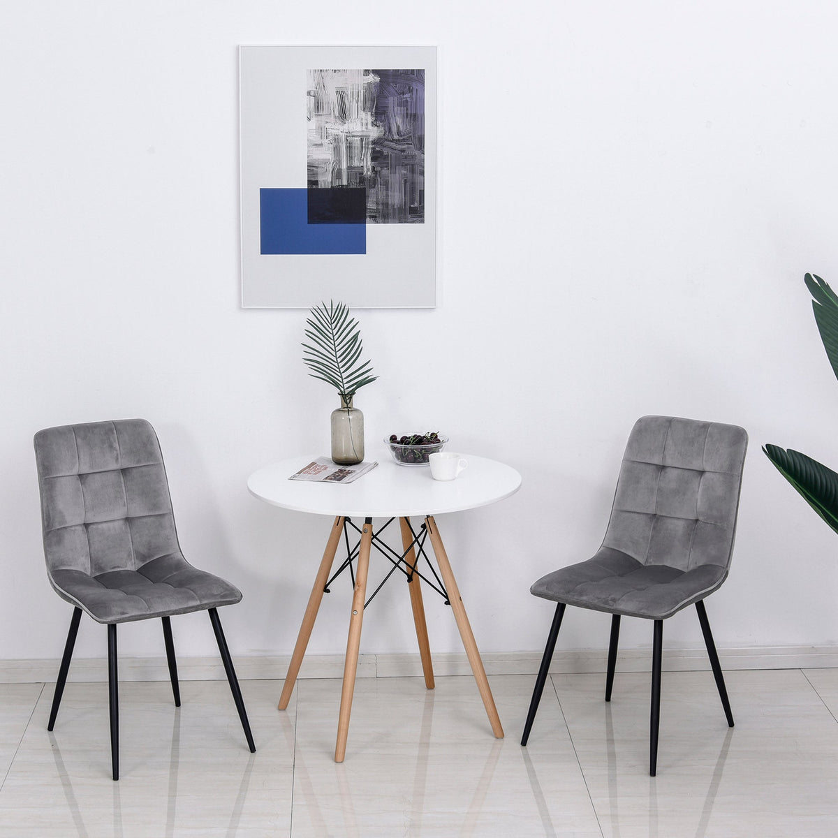 Dining Chairs, Set of 2 Upholstered Kitchen Chairs, Grey Black Metal