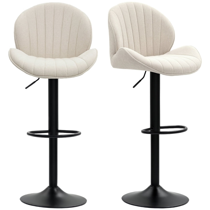 Bar Stools Set of 2, Adjustable Swivel with Fabric Cover, Steel Frame Beige