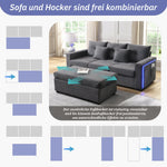 Sofa, 5-Cushion Supreme Set LED 3-Seater with Ottoman, Modular L-Shaped