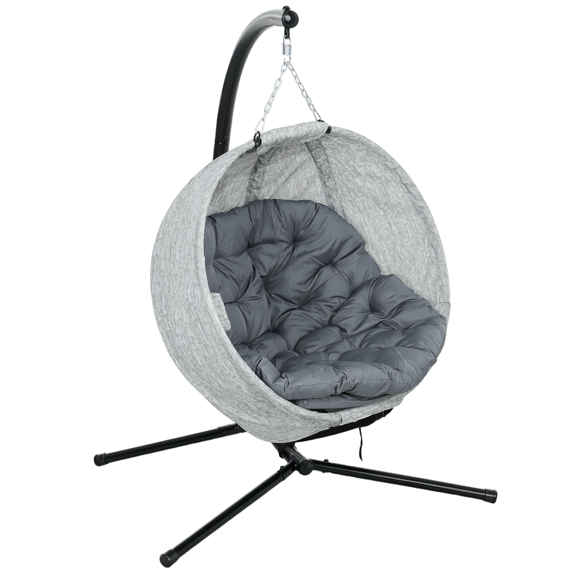 Egg-Shaped Outdoor Hanging Chair, Foldable Swing with Cup Holder, Gray