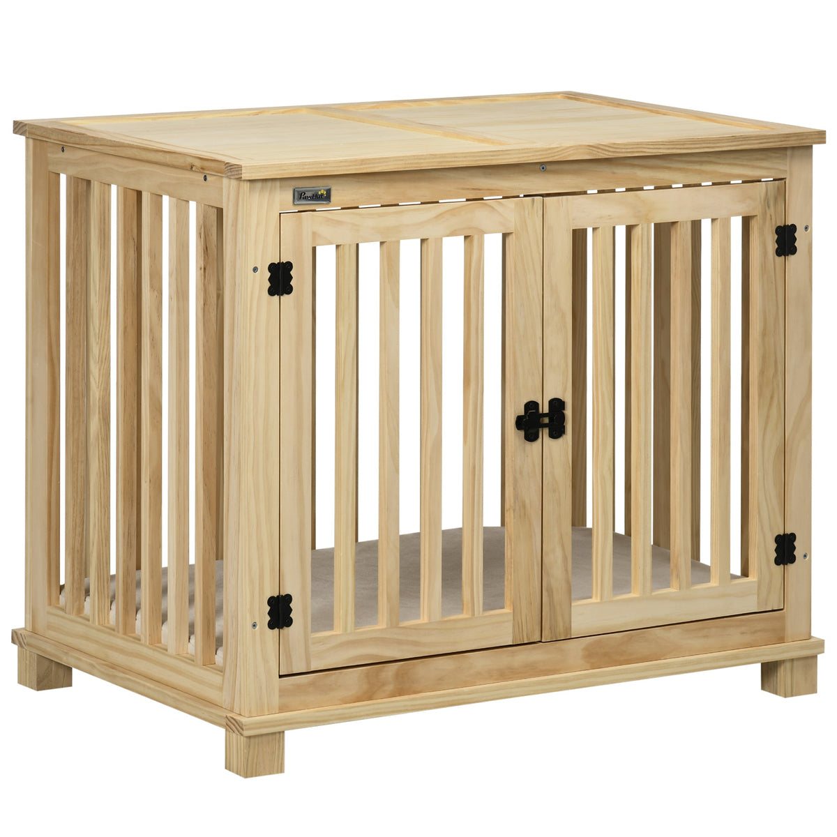 Dog Cage for Medium Dogs, Cushion, Natural Wood in Cream White