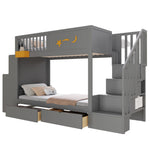 Bunk Bed with Desk, Storage Drawers and Star Motif, 90x200cm, Grey Pine Wood