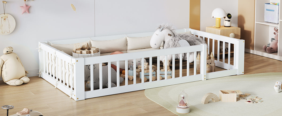 Platform Bed with Side Rails & Pillows, 90x200 cm, White