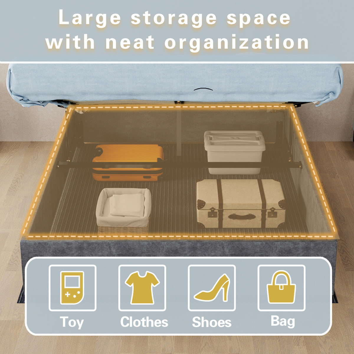 Bed Frame 140x200cm with Gas Lift & Mattress, Grey Dutch Velvet