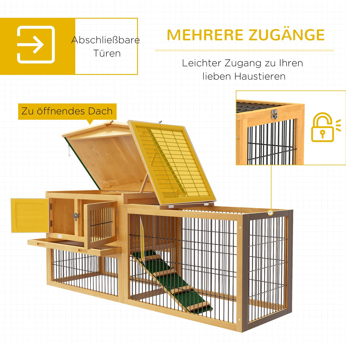 Rabbit Hutch 2 Levels, Outdoor Run, Fir Wood