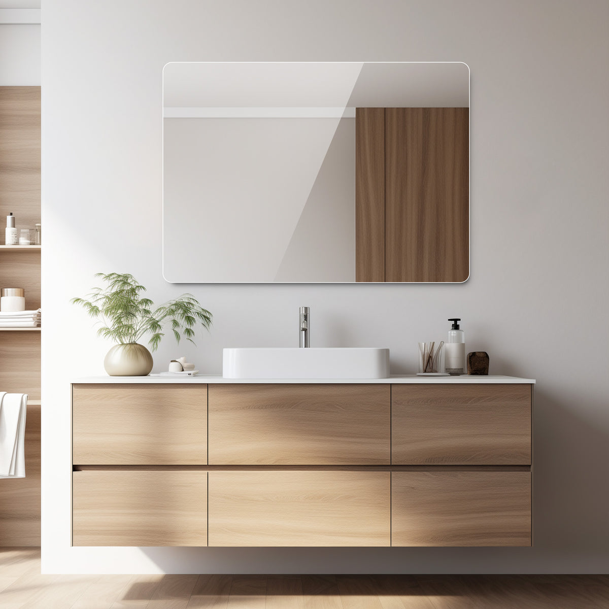 Frameless Wall Mirror, 60x80cm HD Hanging, Copper-Free Glass