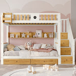 Bunk Bed 90x200cm Storage Stairs Drawers Pine/MDF White+Natural