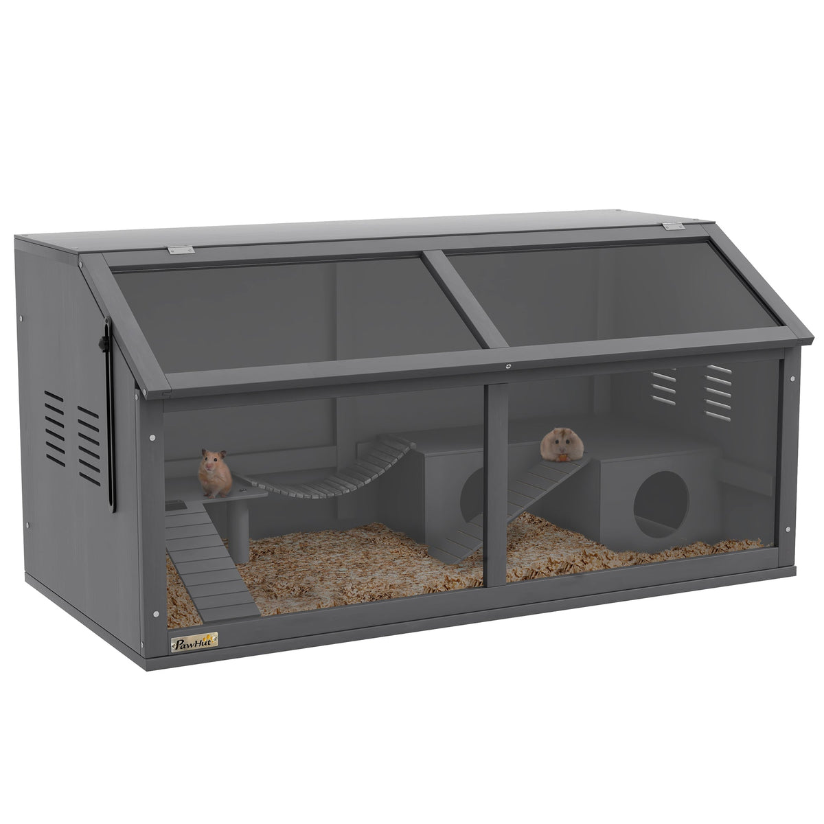 Hamster Cage, 100cm Rodent House with Playhouse & Ladders, Wooden Dark Grey