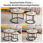Nesting Coffee Table Set, 2-Piece Round 60cm Modern Design, Oak Veneer and Metal