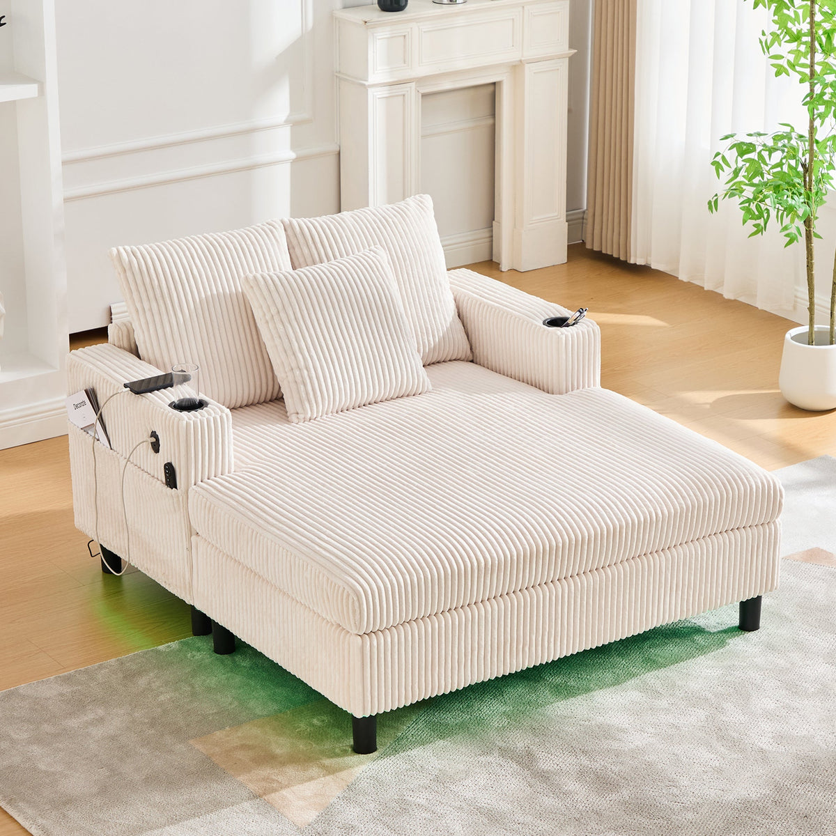 Chaise Longue Recliner with Cupholders, USB, LED Lighting, Soft
