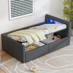 Upholstered Children's Bed 90x200cm LED Night Light USB Hydraulic Storage Velvet Dark Grey