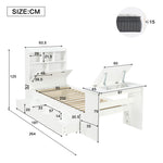 Children's Single Bed 90x200 with Storage Shelf in White Wood