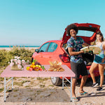 Portable Heavy Duty Folding Table 125cm with Handle, Adjustable Height, Multi-Functional for Camping Picnic Parties, 135kg Capacity, Pink