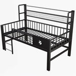 Low Loft Bed with Storage Compartments, 90x200cm, Black Metal