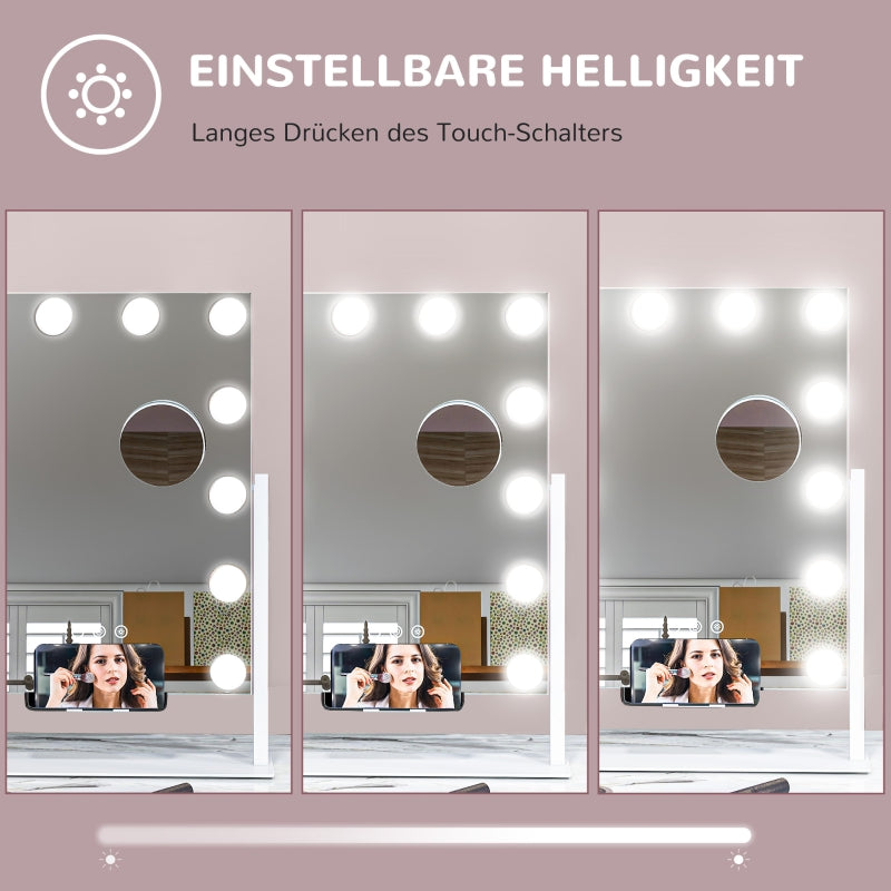 Hollywood Mirror, 12 LEDs, 3 Light Colors, USB Charging, White