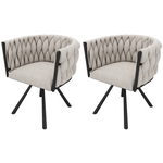 Linen Dining Chairs, Set of 2, Swivel Design with Metal Support Legs, Beige and Black Linen