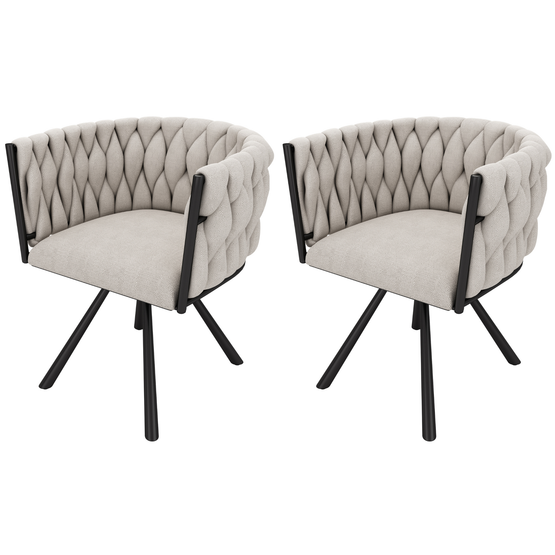 Linen Dining Chairs, Set of 2, Swivel Design with Metal Support Legs, Beige and Black Linen