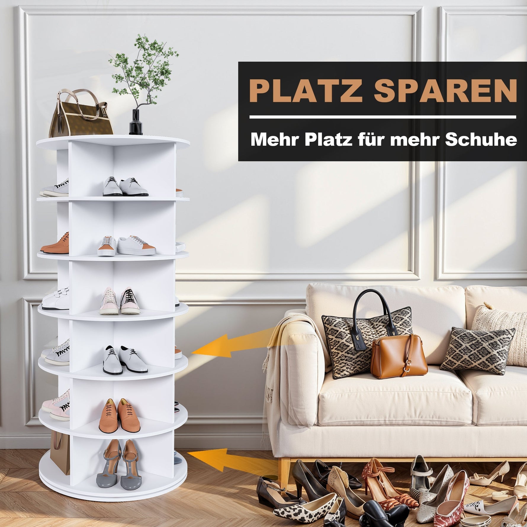 Shoe Rack Tower 6-Tier 360° Rotating for 24 Pairs - White