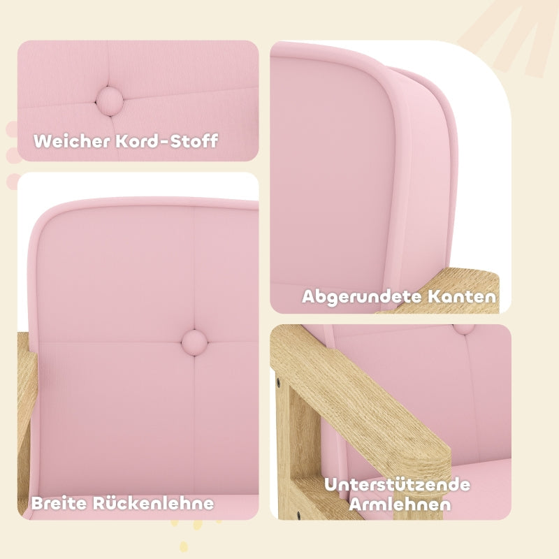 Children's Armchair Sofa Upholstered Wooden Frame for 3-8 Years Corduroy Pink