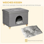 PawHut 2-in-1 Cat Cave Footstool with Cushion, Cat House, Cat Basket, Plush Grey