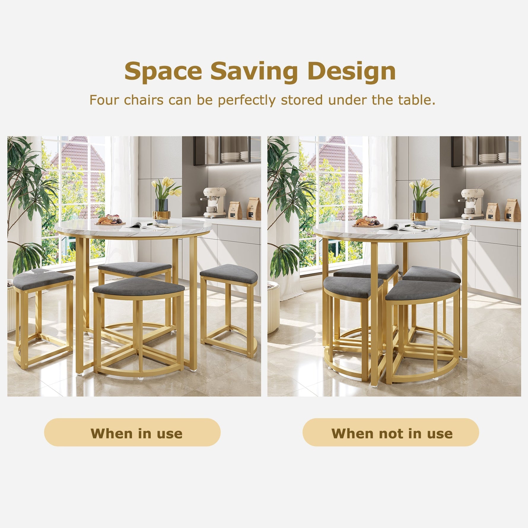 Dining Table Set 5-Piece Modern Luxury Gilded Iron Frame Grey Velvet