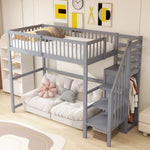 Loft Bed 90x200 with Stairs Storage Shelf Wardrobe Wooden Grey
