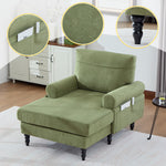 Modern Minimalist Lounger Sofa with Storage Pockets and Wooden Legs, Chenille