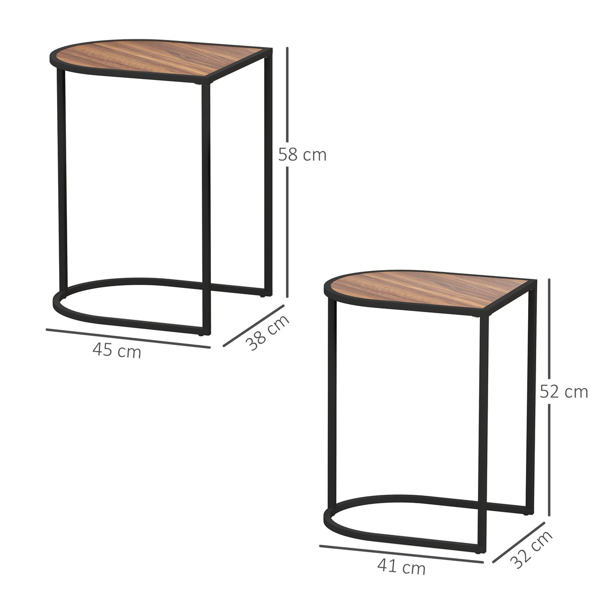 Set of 2 Coffee Tables, Square Stackable Side Tables, Steel, Brown + Black