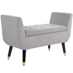 Upholstered Bench, Storage Armrests, Chest, Velvet, Light Grey