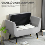 Upholstered Bench, Storage Armrests, Chest, Velvet, Light Grey