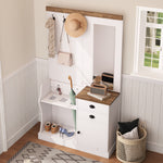 Wardrobe Set with Mirror, Hooks, Drawers & Umbrella Stand, Wood and White