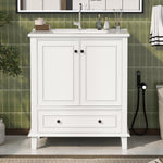 Bathroom Vanity Unit with Ceramic Sink and Solid Wood Legs, White