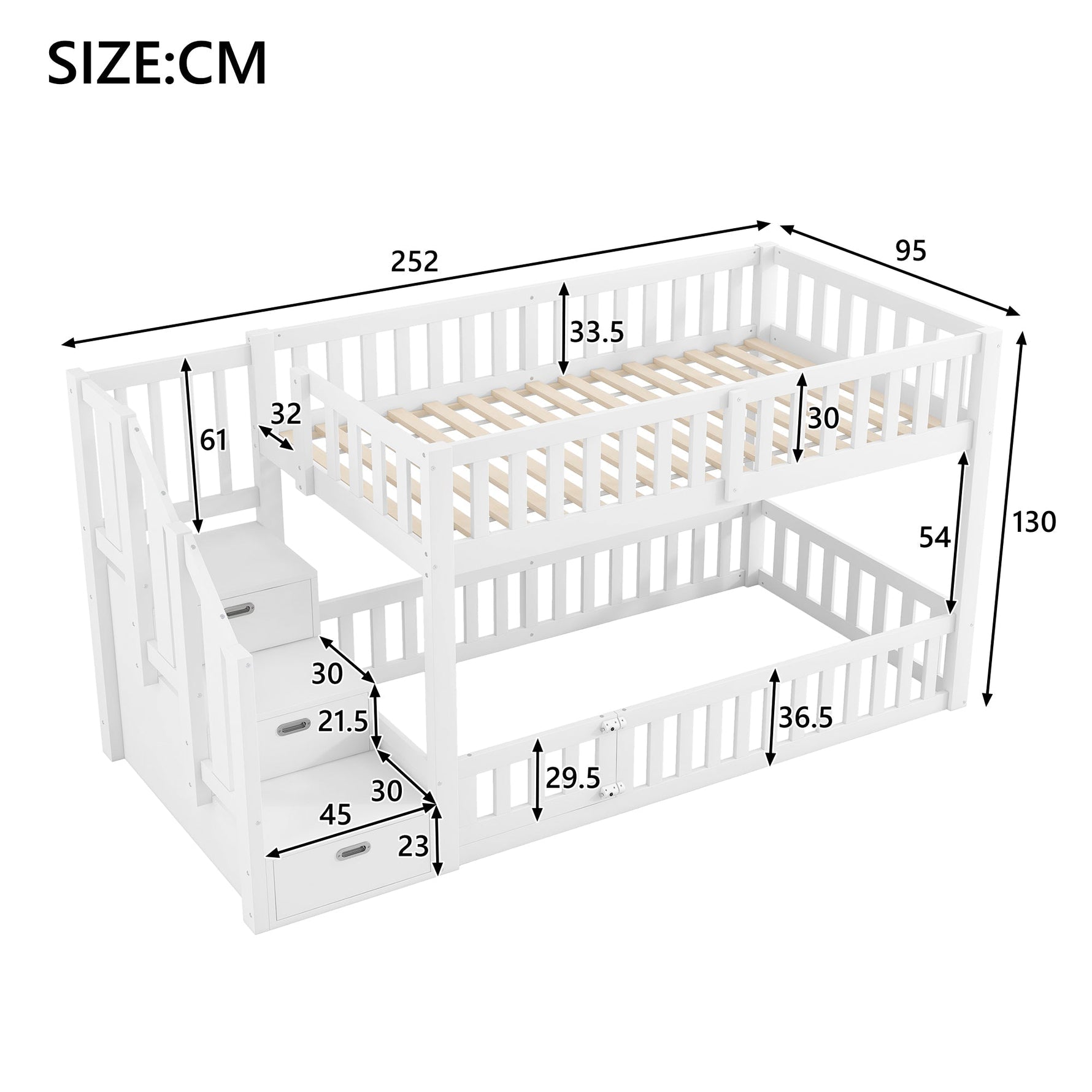 Bunk Bed with Storage Ladder, 90x200cm, White