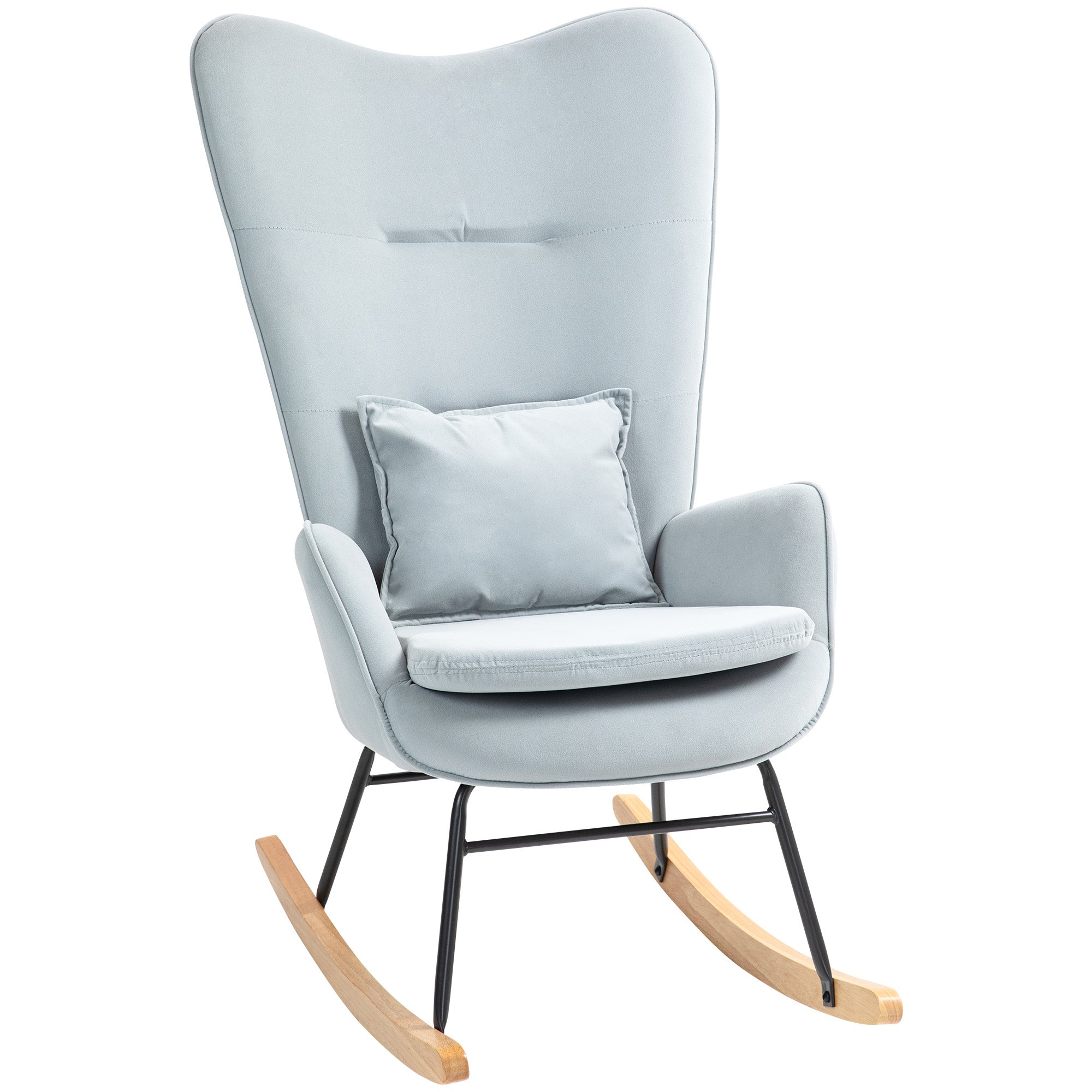 Rocking Chair, Armrests, Velvet Look, Light Grey